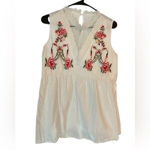 Sheer neck Rose Embroidered Peplum Blouse Size M